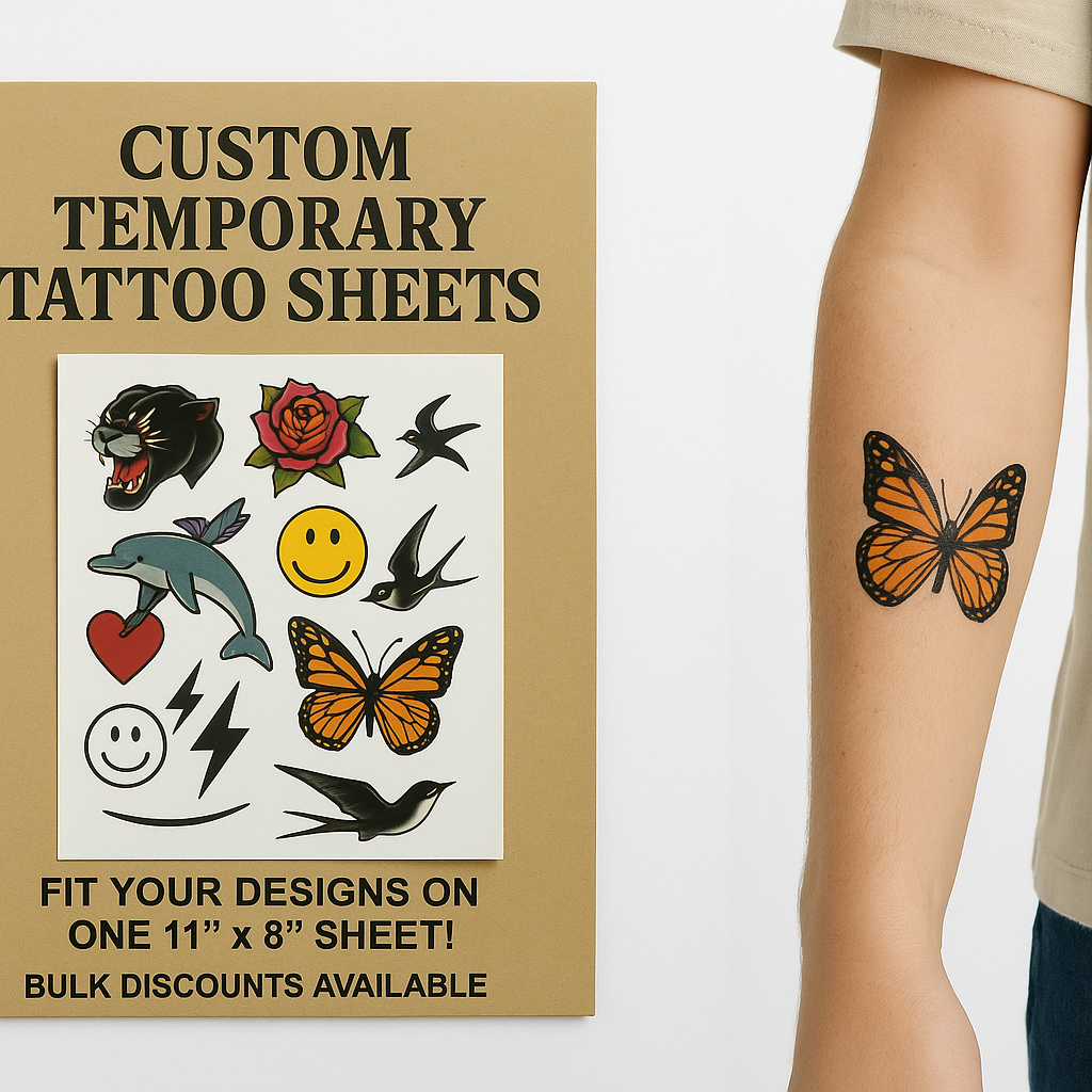 🖤 Custom Temporary Tattoo Sheets – Fit All Your Designs on One 11"x8" Sheet!