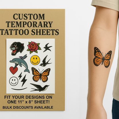 🖤 Custom Temporary Tattoo Sheets – Fit All Your Designs on One 11"x8" Sheet!